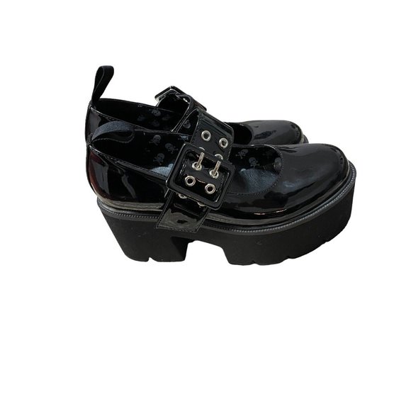 LaModa Dolls Kills Black chunky platform mary janes patent faux leather size 5 - Picture 3 of 7